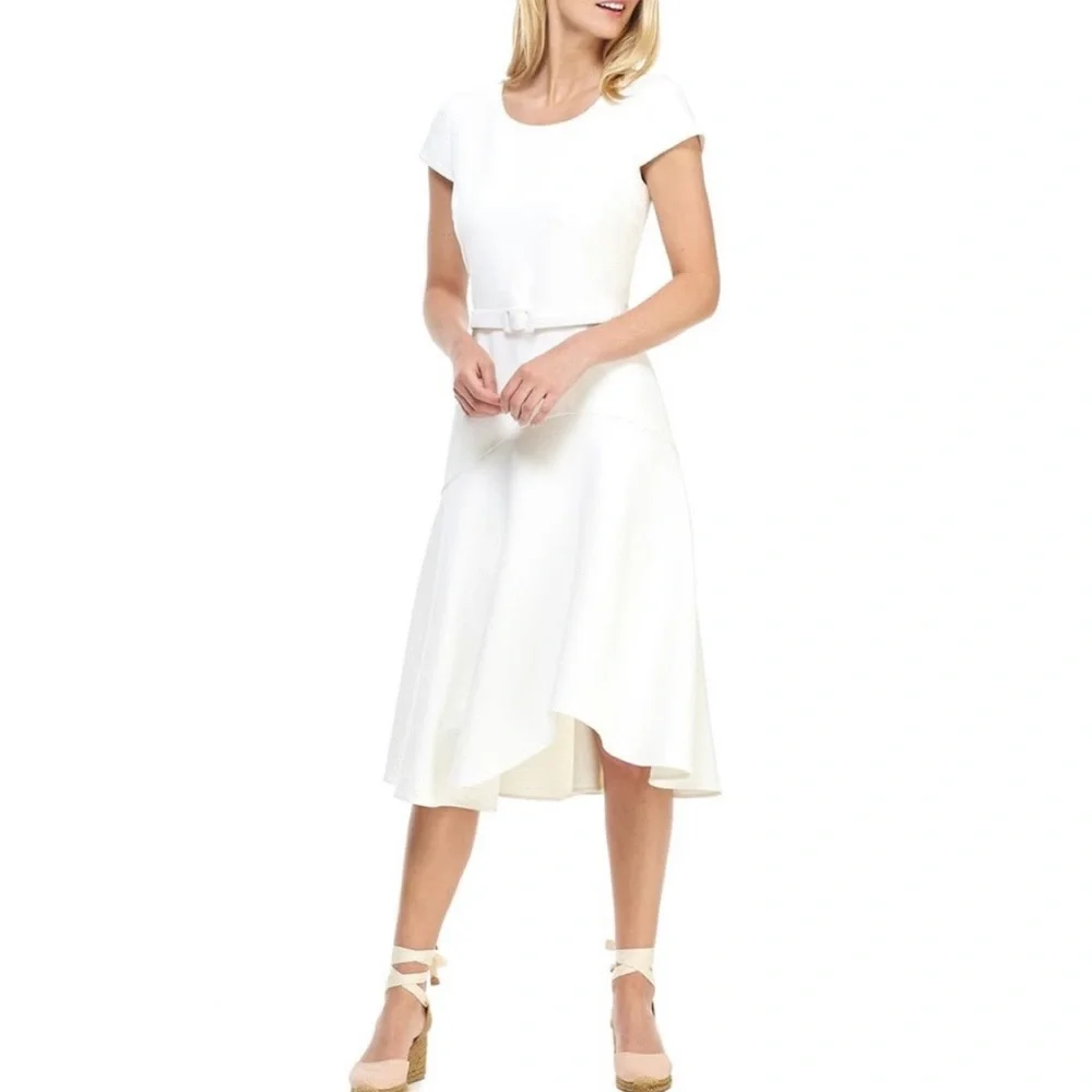 Gal Meets Glam Cecilia Off-White Crepe Belted Midi Dress - Picture 5 of 16